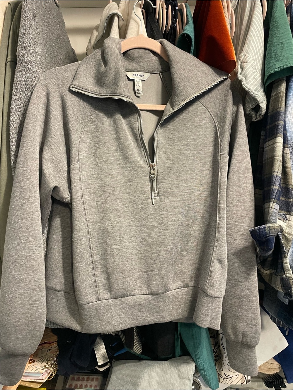 Spanx Air Essentials Gray Half-Zip Pullover Sweater
